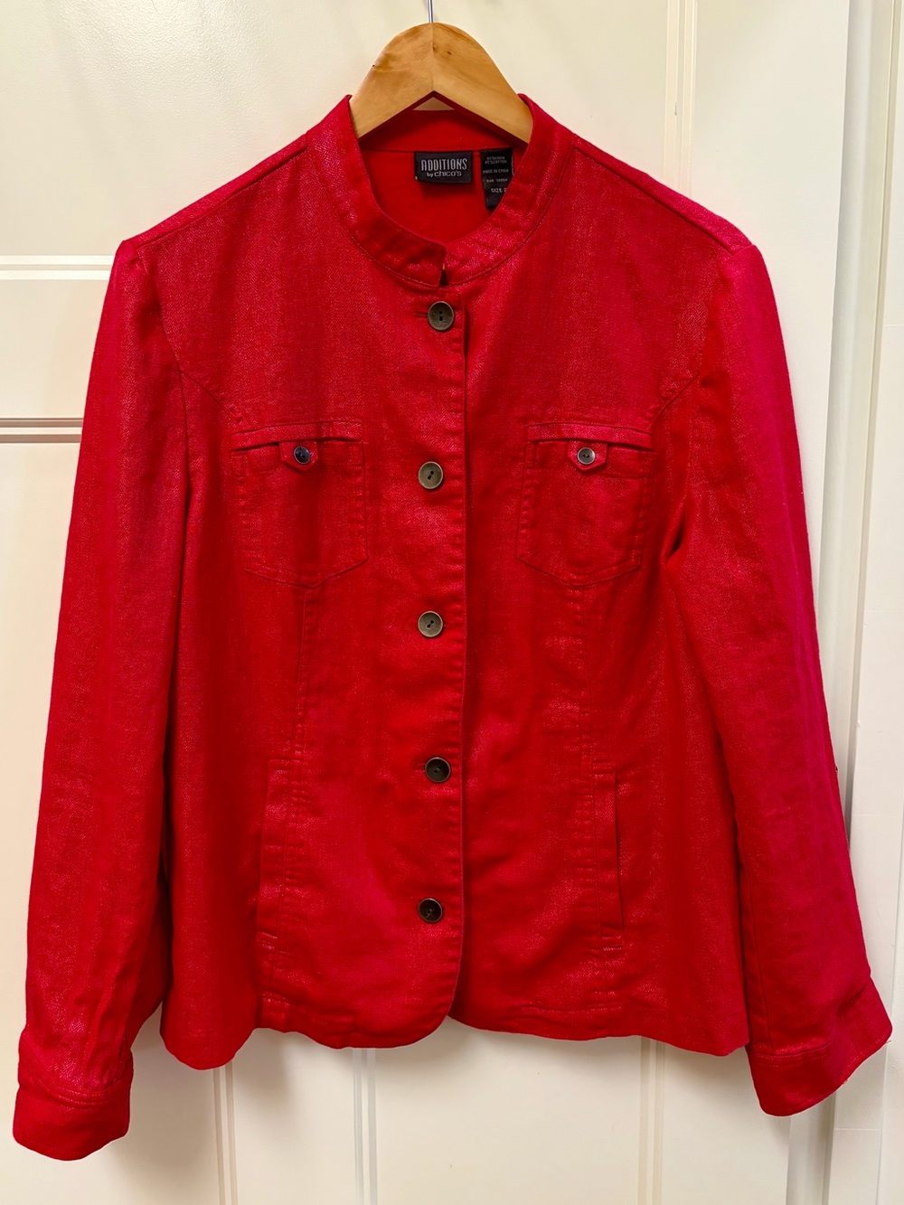 Chico's fuchia utton-Front cotton Women's Jacket
